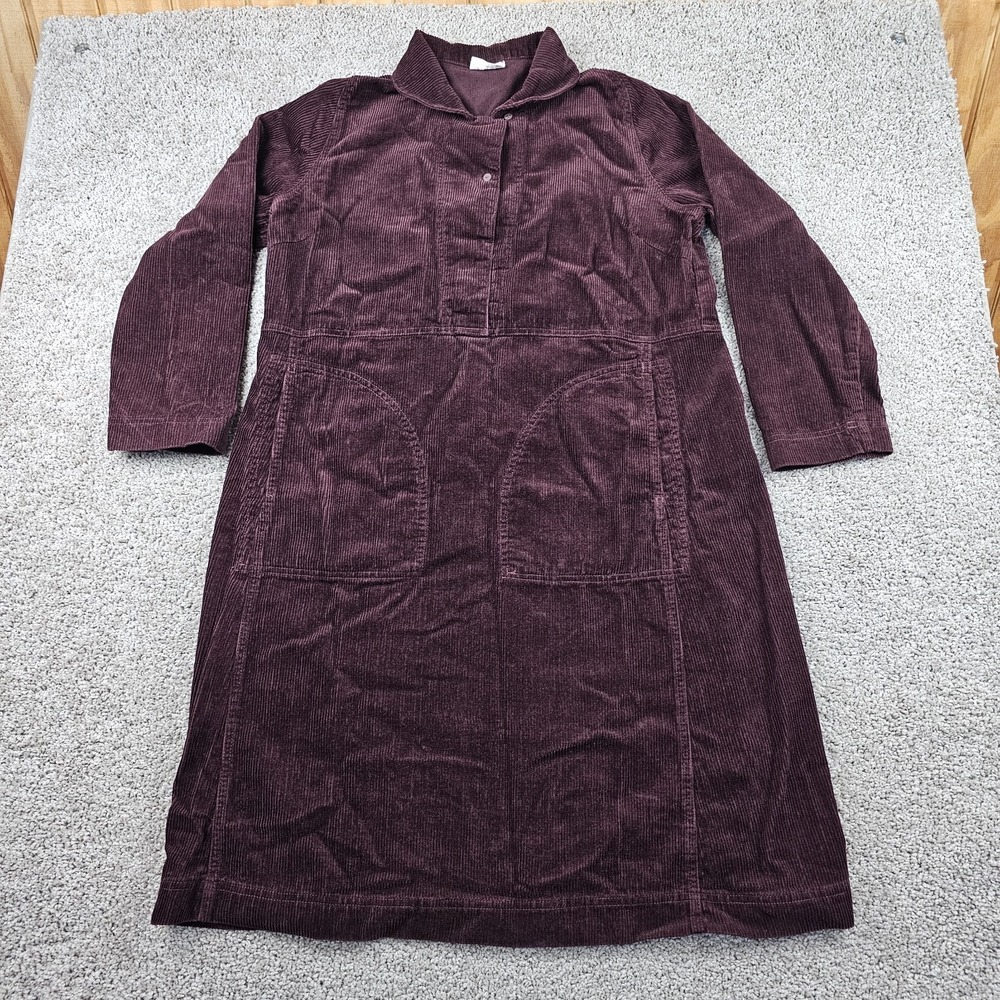 POETRY Dress Corduroy Womens Sz 12 Hemp Organic Cotton Collared Burgundy